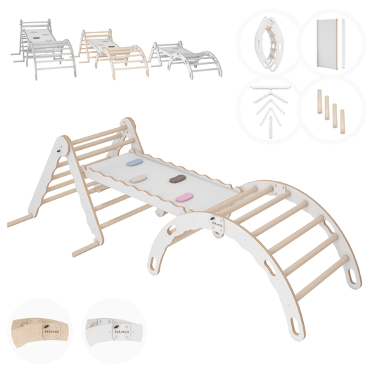 MAMOI® Set: Climbing triangle + Cradle + Slide for children | Climbing frame and slide for kids minimalist design | Yarnwood triangle for toddlers with slide 100% ECO | Made in EU-0