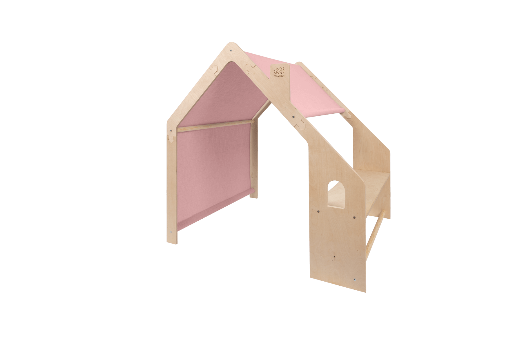 MeowBaby® Natural Wooden House for Kids - Pink Roof