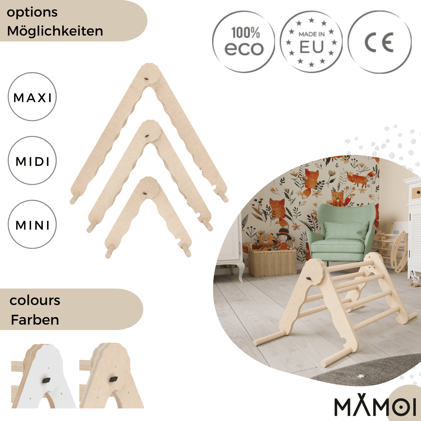 MAMOI® Triangle descalade interieur pour enfant, Mur escalade intérieur en bois pour bebe à partir de 1/2/3 an, Motricité libre montessori-4