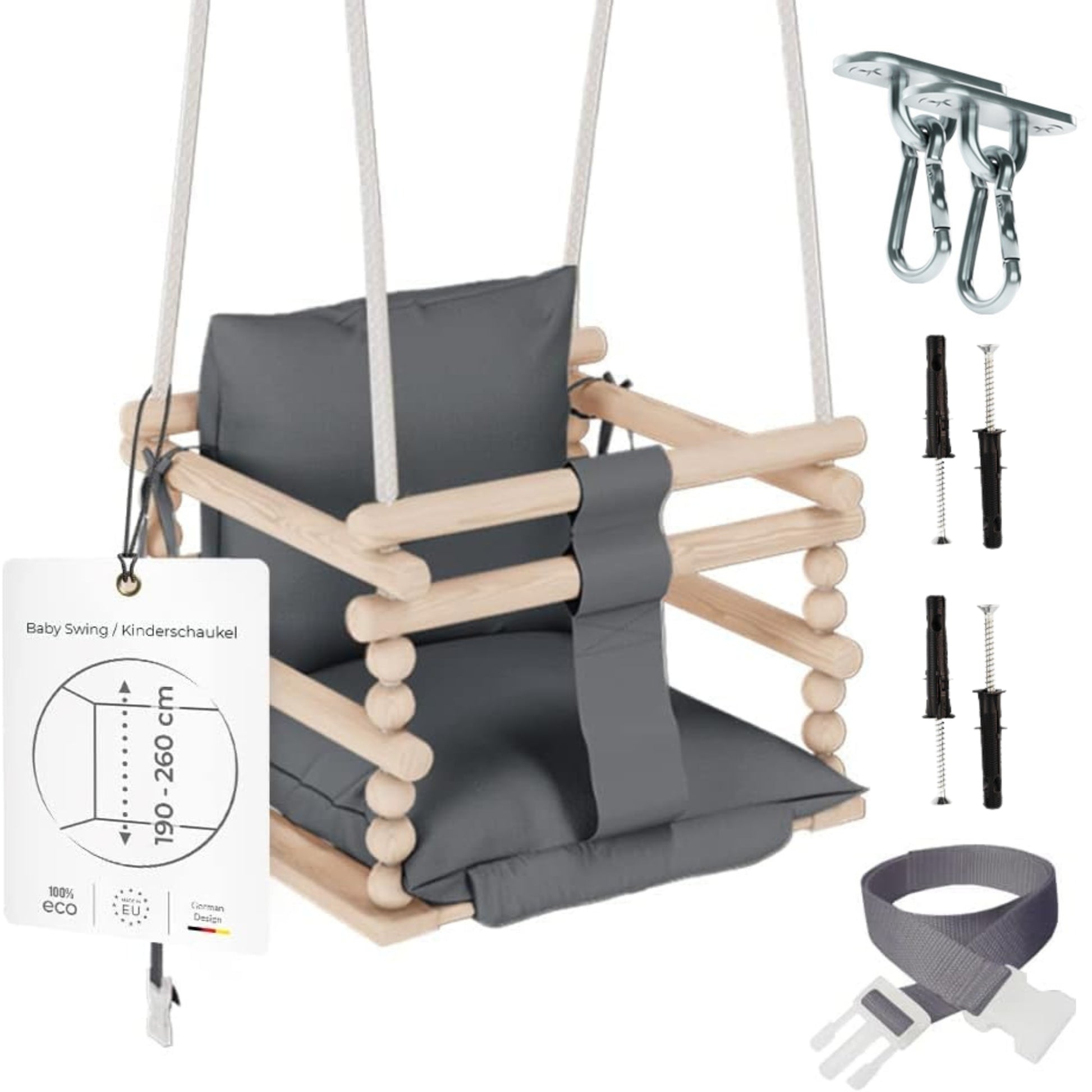 MAMOI® Balancoire bebe pour interieur, Siege balançoire pour bébé, Balancelle de coton en bois naturel, Baby swing pour enfant  à partir de 1 an, 3 en 1-0