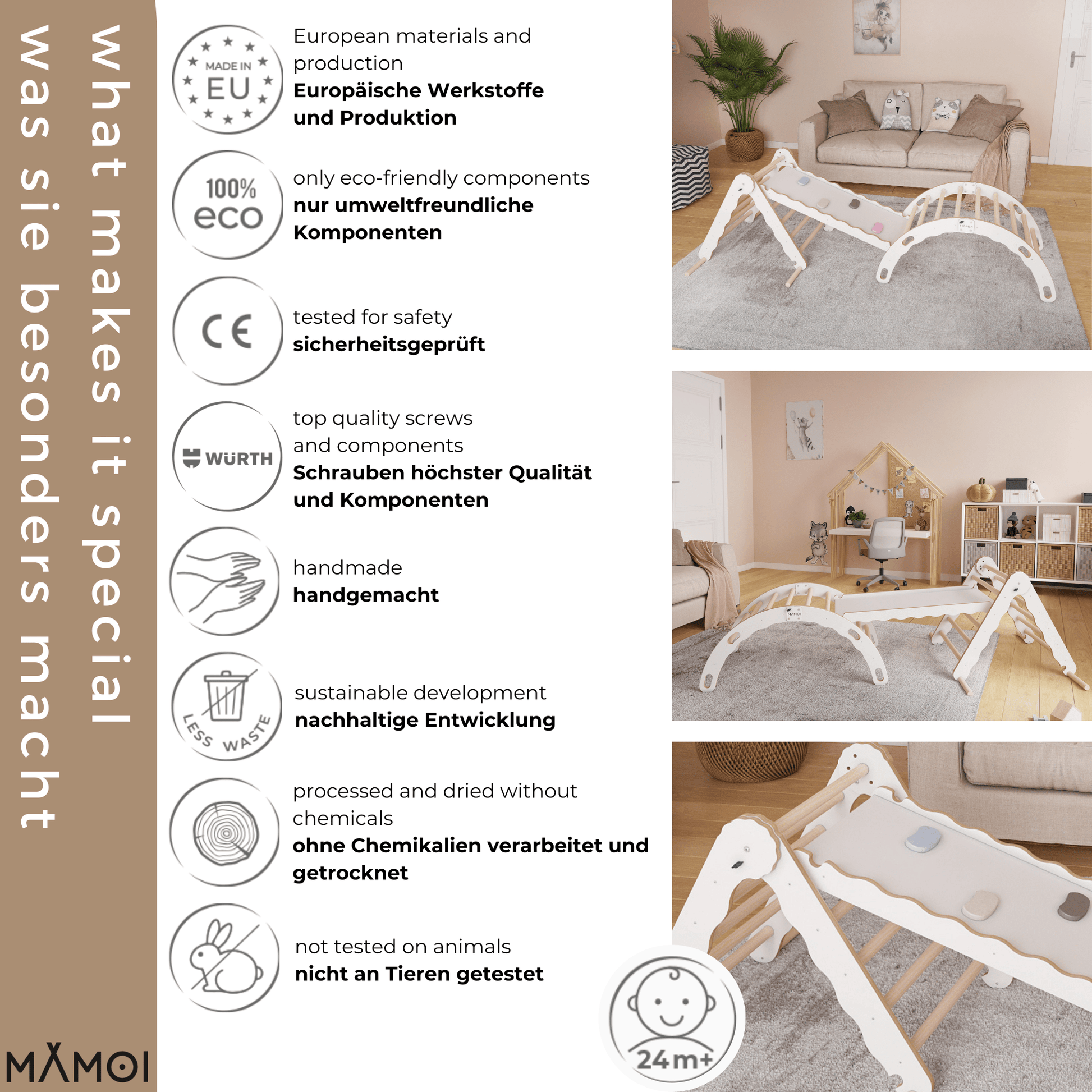 MAMOI® Set: Climbing triangle + Cradle + Slide for children | Climbing frame and slide for kids minimalist design | Yarnwood triangle for toddlers with slide 100% ECO | Made in EU-4