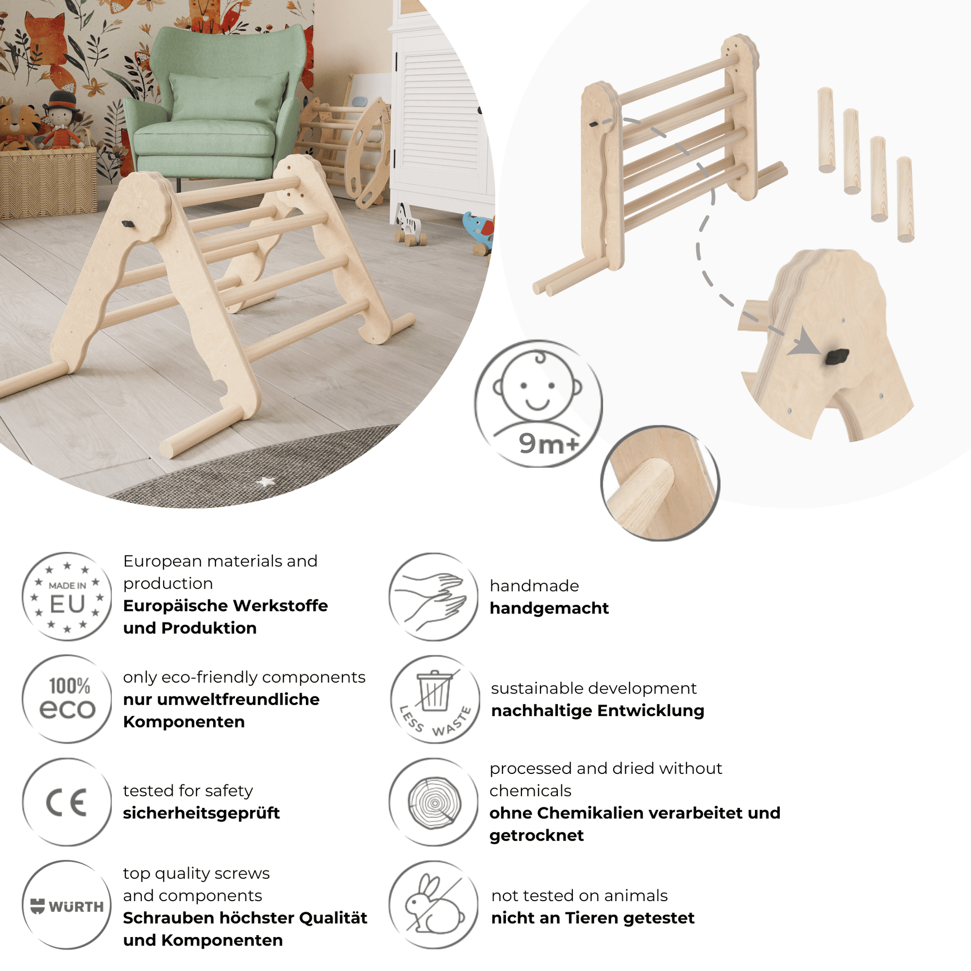 MAMOI® Triangle descalade interieur pour enfant, Mur escalade intérieur en bois pour bebe à partir de 1/2/3 an, Motricité libre montessori-3