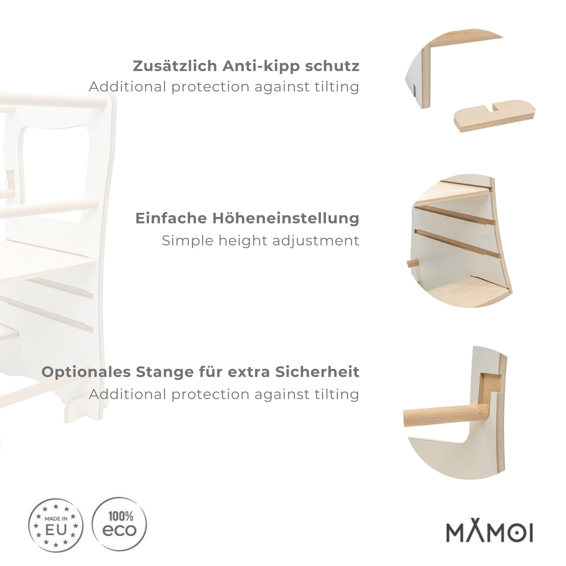 MAMOI® Tour d'apprentissage en bois, Learning Tower, Chaise d'apprentissage pour enfants, Tour de cuisine et aide de cuisine, Tour d'apprentissage, Chaise haute Tabouret marchepied à partir de 1 an à partir de 2/3 ans, Montessori-2