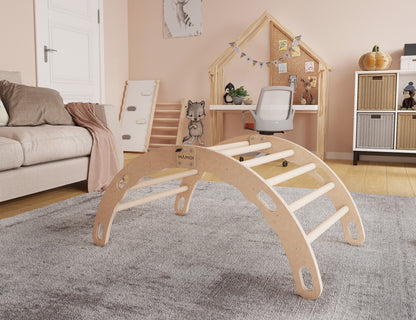 MAMOI® Triangle interieur, Mur escalade pour enfant, Aire de jeux pour bebe, Espalier en bois, Rocker arche à partir de 1/2/3 an, Bascule montessori-1