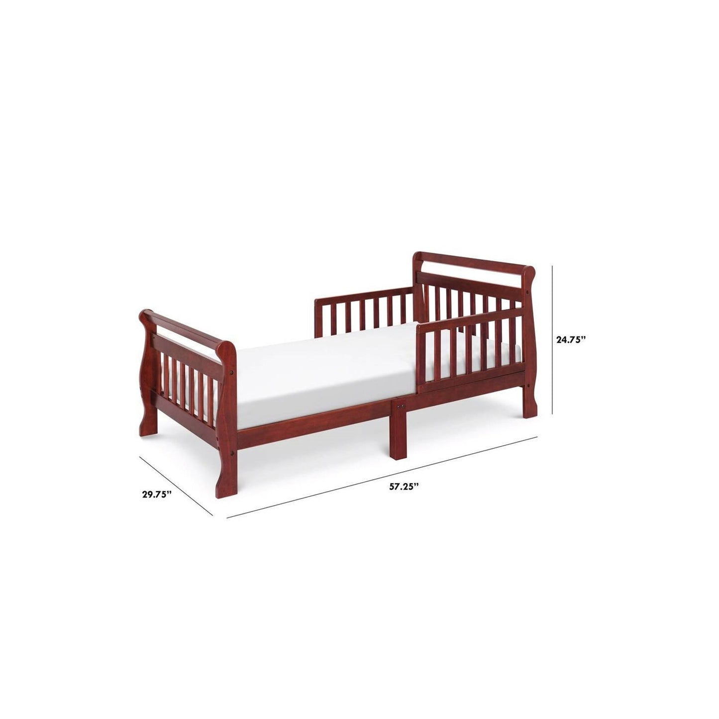 Cherry Modern Slatted Guard Rails Toddler Sleigh Bed-4