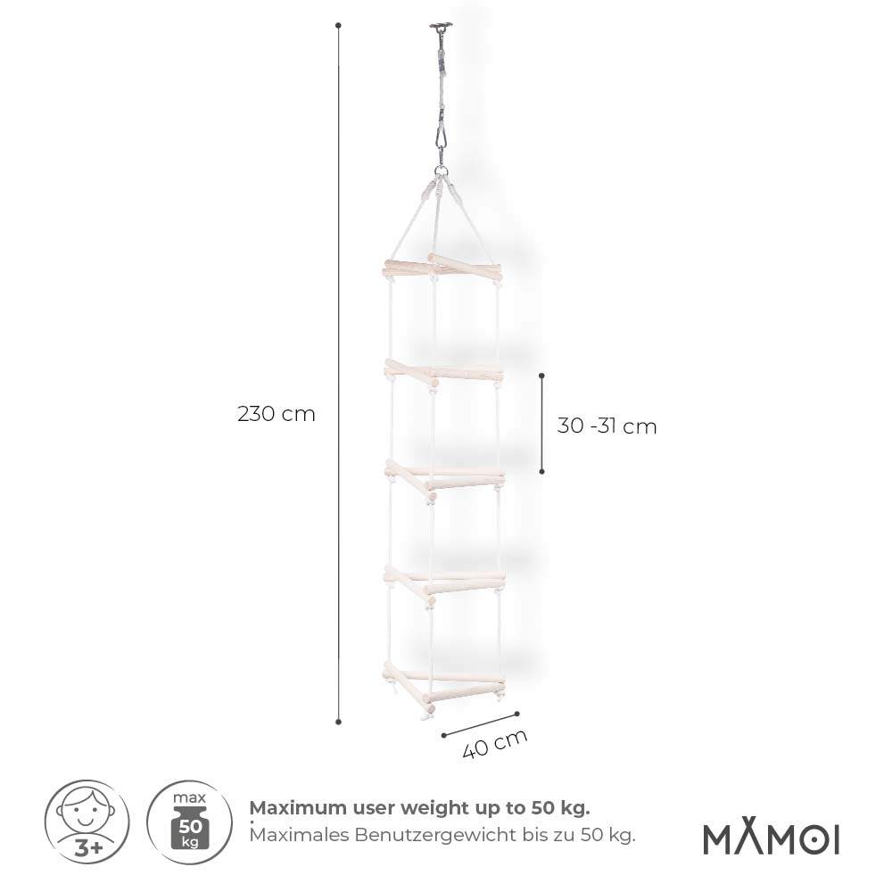 MAMOI® Dreieck Hänge Leiter für Kinder | Strickleiter Kinder Outdoor scandi Design | Nachhaltig Hängeleiter Kinder aus natürlichem Holz | 100% ECO | Made in EU-2