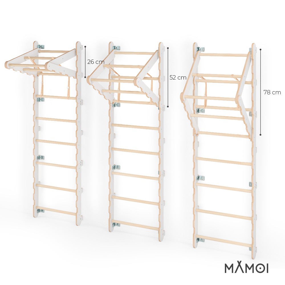 MAMOI® Swedish ladder, Wooden gorilla gym for kids, Indoor baby climbing frame for toddlers, Monkey bars and play gym, Childrens climbing wall, Gymnastics bar and equipment for home-6