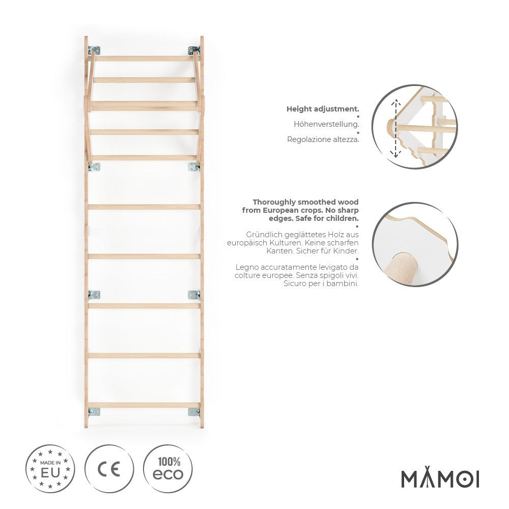 MAMOI® Swedish ladder, Wooden gorilla gym for kids, Indoor baby climbing frame for toddlers, Monkey bars and play gym, Childrens climbing wall, Gymnastics bar and equipment for home-1