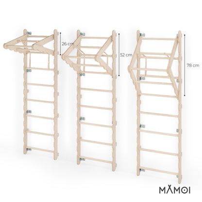 MAMOI® Espalier en bois, Mur escalade suedois pour enfant, Échelle suedoise pour bebe, Jeux descalade et gym avec accessoires, Barre et anneaux gymnastique-4