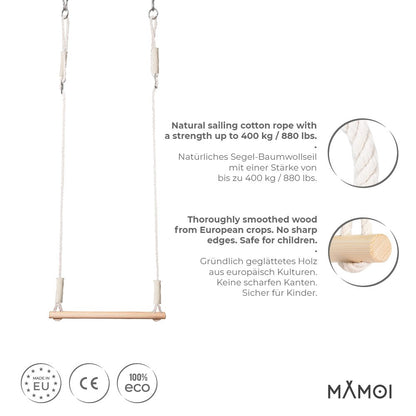 MAMOI® Anneaux gymnastique, Anneau balancoire en bois, Trapèze cirque, Balançoire trapeze pour bebe, Barre de gymnastique et accessoire de gym pour bébé-1