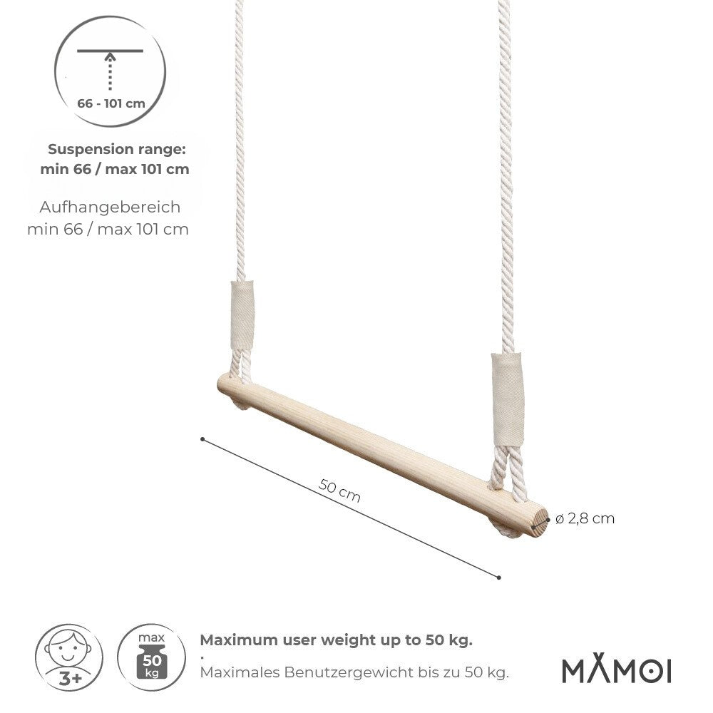 MAMOI® Anneaux gymnastique, Anneau balancoire en bois, Trapèze cirque, Balançoire trapeze pour bebe, Barre de gymnastique et accessoire de gym pour bébé-2