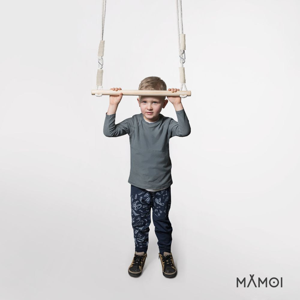 MAMOI® Anneaux gymnastique, Anneau balancoire en bois, Trapèze cirque, Balançoire trapeze pour bebe, Barre de gymnastique et accessoire de gym pour bébé-4