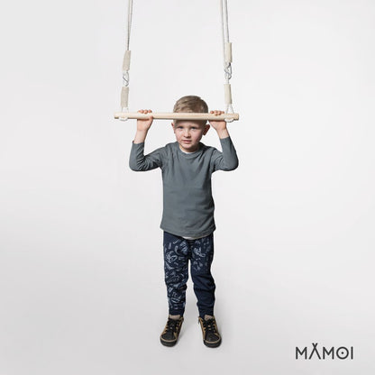 MAMOI® Anneaux gymnastique, Anneau balancoire en bois, Trapèze cirque, Balançoire trapeze pour bebe, Barre de gymnastique et accessoire de gym pour bébé-4