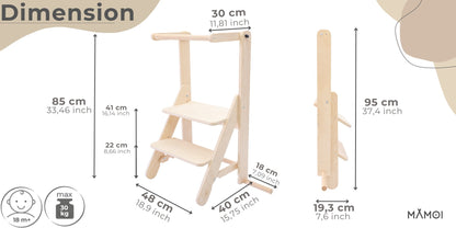 MAMOI® Tour d observation de bois pour enfant, Chaise pliable pour apprentissage pour bebe,  Table tabouret d'observation montessori à partir de 1 an 2/3 ans-1