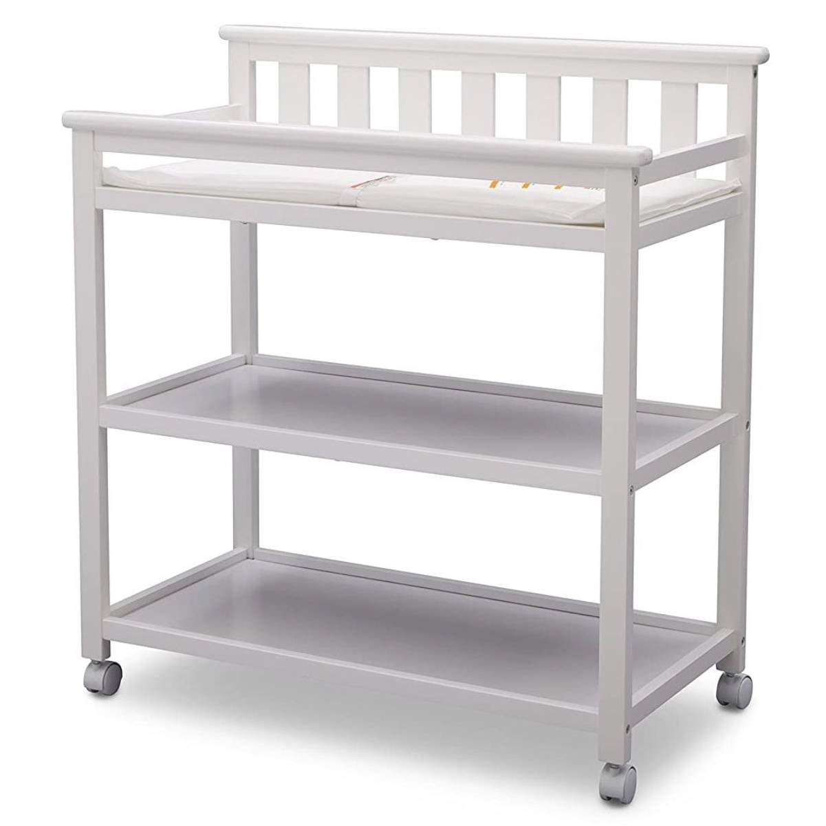 Modern White Baby's First 2 Shelf Changing Table with Wheels-0