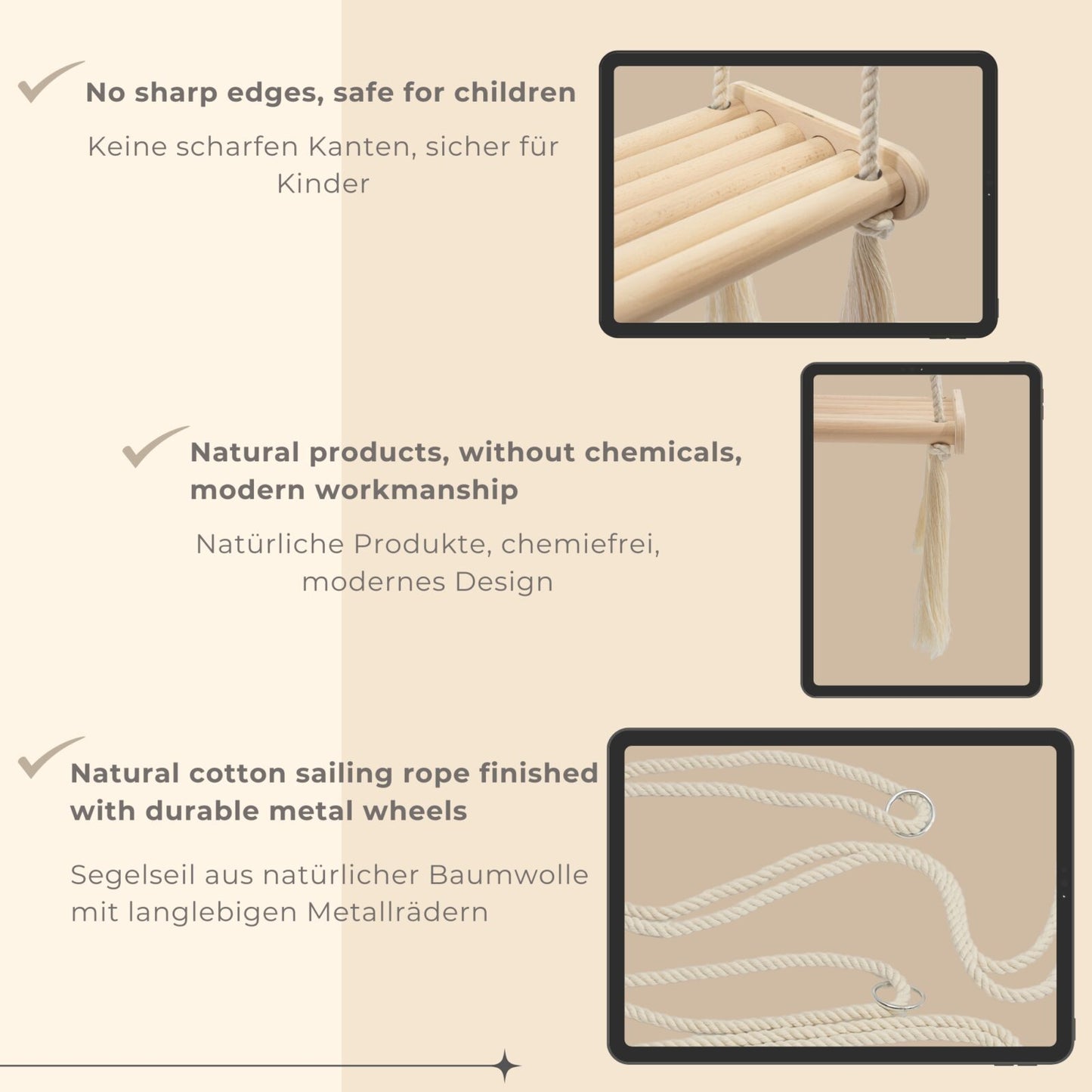 MAMOI® Balançoire en bois pour enfants | Balançoire en bois | Balançoire en bois | Balançoire d'intérieur pour enfants | Balançoire d'intérieur | 100% ECO | Fabriqué dans l'UE-2