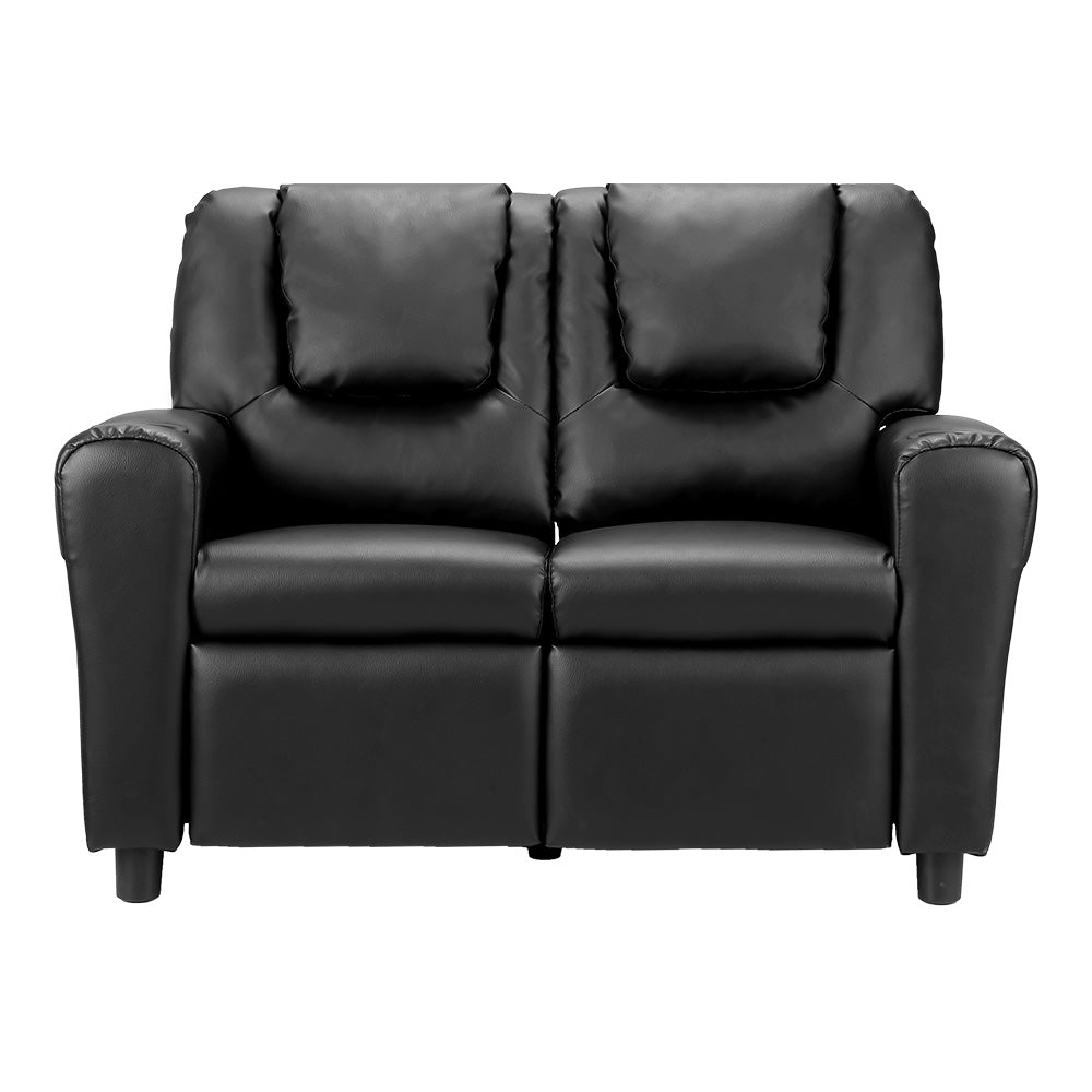 Keezi Kids Recliner Chair Double PU Leather Sofa Lounge Couch Armchair Black-2