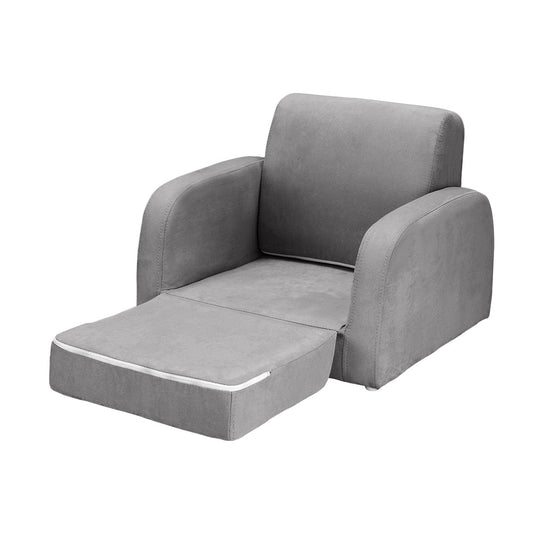 Keezi Kids Sofa 2 Seater Children Flip Open Couch Lounger Armchair Soft Grey-0