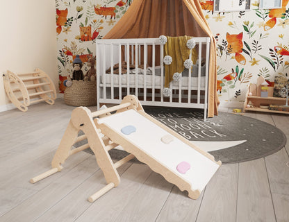 MAMOI® Triangle descalade avec toboggan interieur pour enfant, Mur escalade intérieur en bois pour bebe à partir de 1/2/3 an, Motricité libre montessori-1