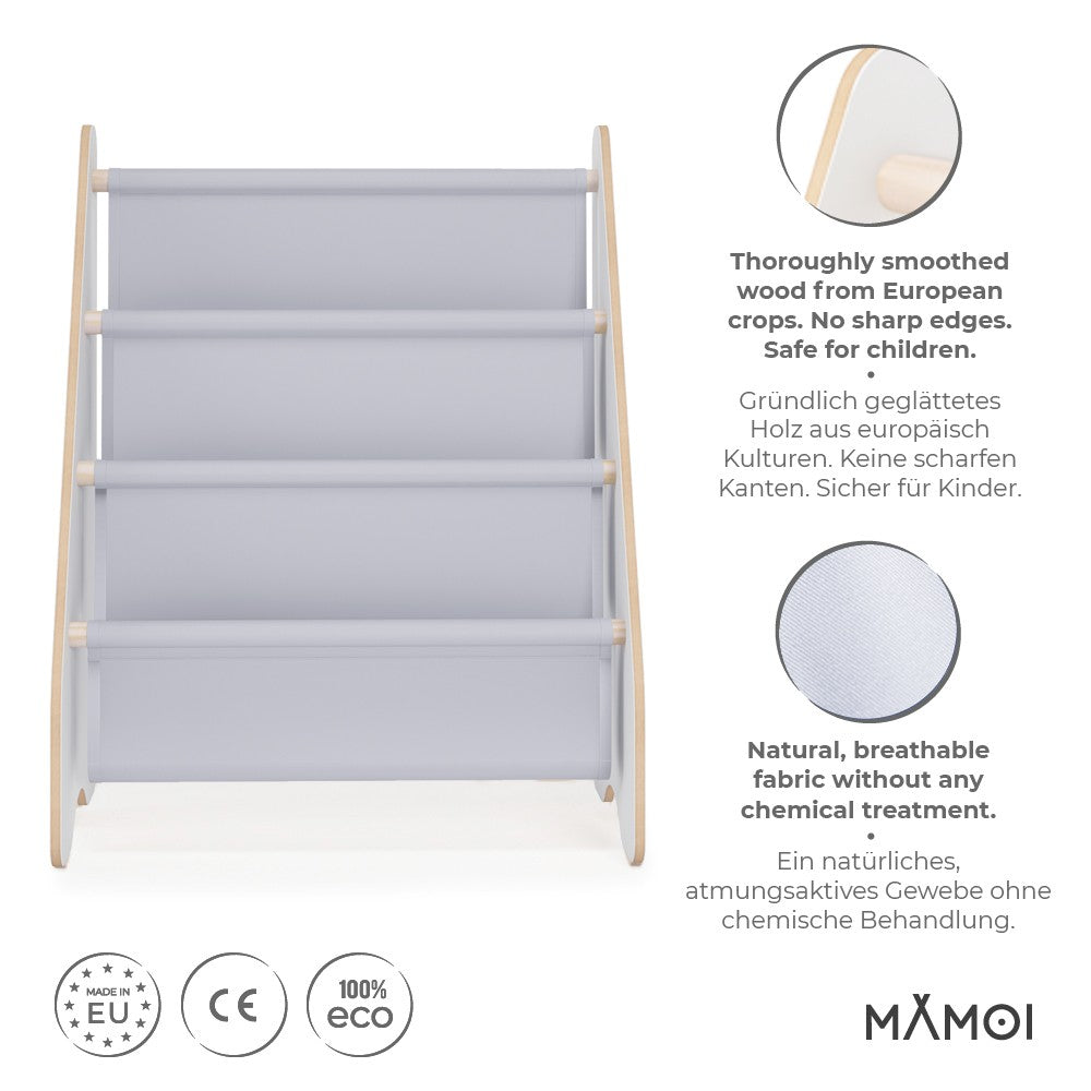 MAMOI® Book shelf for kids Light grey, Bookcase for childrens room, Small bookshelf for toddler, Child bookcases and shelves, Wall stand storage and furniture for bedroom-1