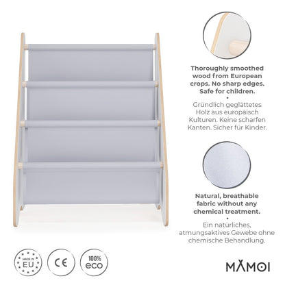 MAMOI® Book shelf for kids Light grey, Bookcase for childrens room, Small bookshelf for toddler, Child bookcases and shelves, Wall stand storage and furniture for bedroom-1