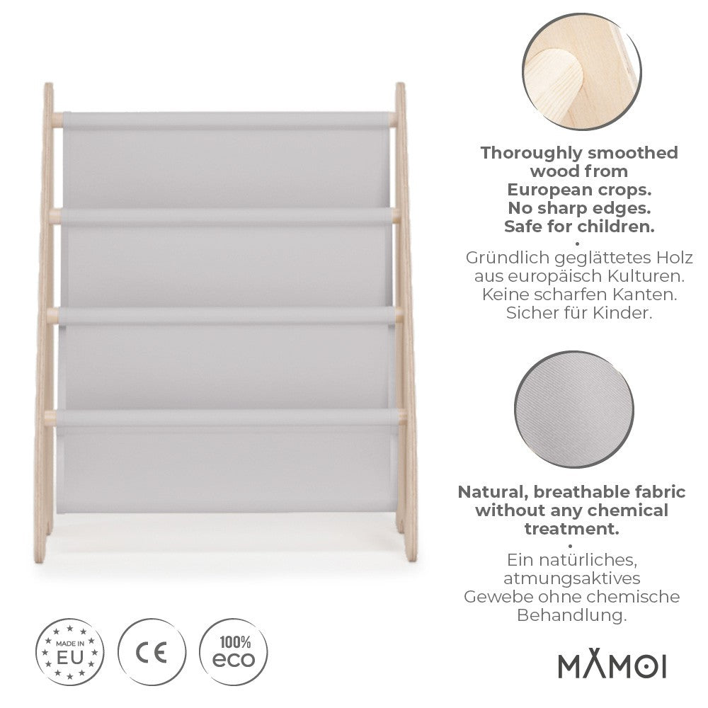 MAMOI® Book shelf for kids Light grey, Bookcase for childrens room, Small bookshelf for toddler, Child bookcases and shelves, Wall stand storage and furniture for bedroom-1