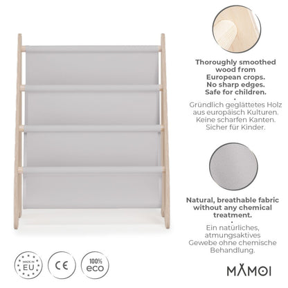 MAMOI® Book shelf for kids Light grey, Bookcase for childrens room, Small bookshelf for toddler, Child bookcases and shelves, Wall stand storage and furniture for bedroom-1