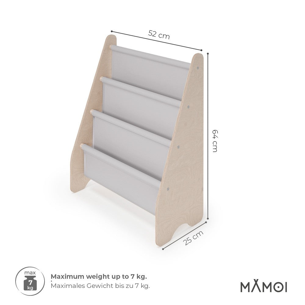 MAMOI® Book shelf for kids Light grey, Bookcase for childrens room, Small bookshelf for toddler, Child bookcases and shelves, Wall stand storage and furniture for bedroom-2