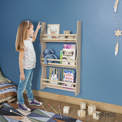 MAMOI® Bücherregal für kinder, Bücherkiste für kinderzimmer, Book shelf, Buchregal, Wandregal kinderregal, Kinderbücherregal, Bücherbank aus holz, Kindermöbel für kleines kind montessori-4