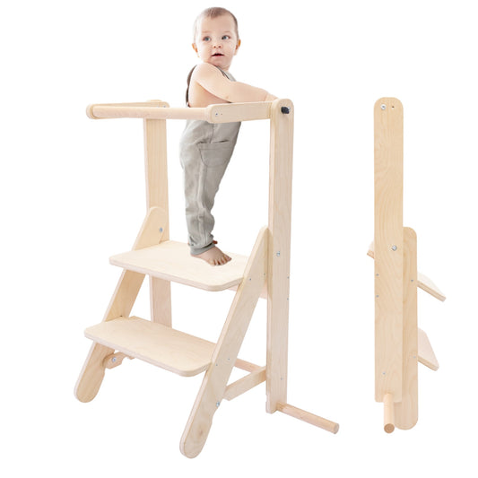 MAMOI® Tour d observation de bois pour enfant, Chaise pliable pour apprentissage pour bebe,  Table tabouret d'observation montessori à partir de 1 an 2/3 ans-0