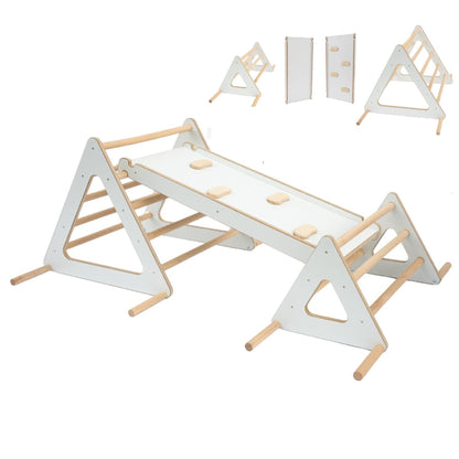 MAMOI® Set : la triangle avec toboggan interieur enfant et toboggan pour enfant, Structure motricité interieur pour bébé, Mur descalade et tobogan intérieur en bois pour bebe, Motricite montessori 3 ans-0