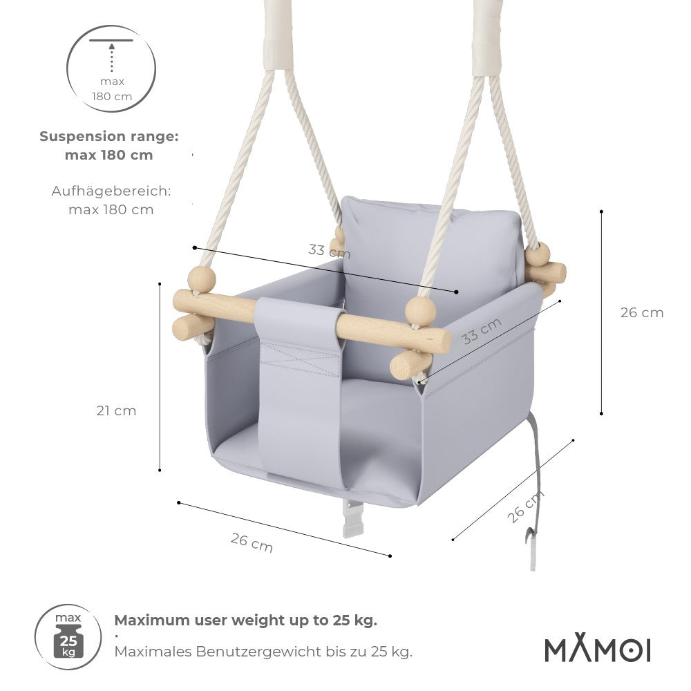 MAMOI® Balancoire interieur pour bebe et enfants, Siege balançoire en bois et en coton pour bébé, Balansoire pour enfant, Balancelle scandinave, Baby swing-1