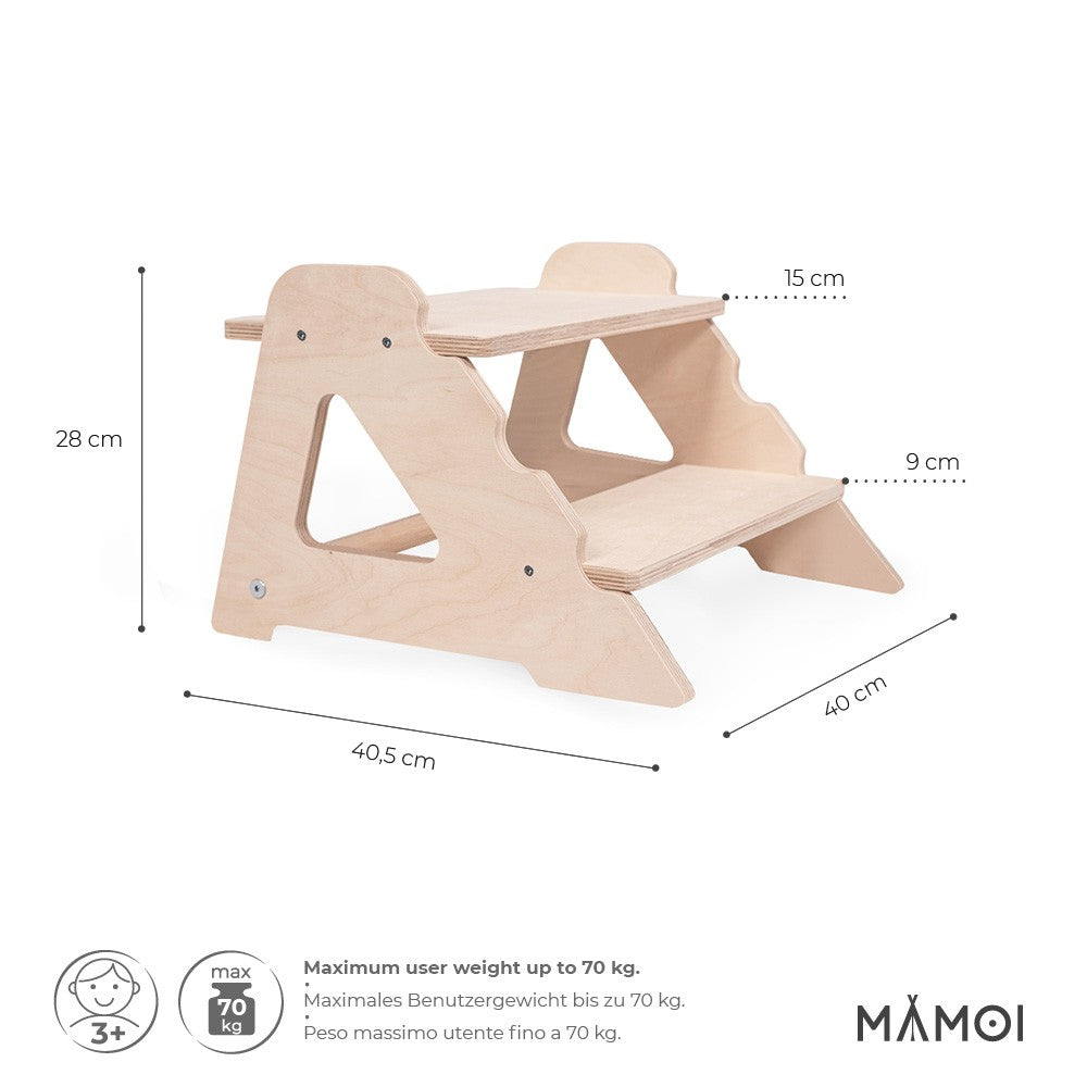 MAMOI® Le Tabouret pour Enfants à Deux Niveaux en Bois Nature | Le marchepied Moderne pour Enfants | Le Tabouret pour Enfants sûr et Universel, 2 Niveaux | 100% ECO | Fabriqué en UE-2