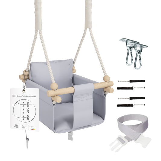 MAMOI® Balancoire interieur pour bebe et enfants, Siege balançoire en bois et en coton pour bébé, Balansoire pour enfant, Balancelle scandinave, Baby swing-0