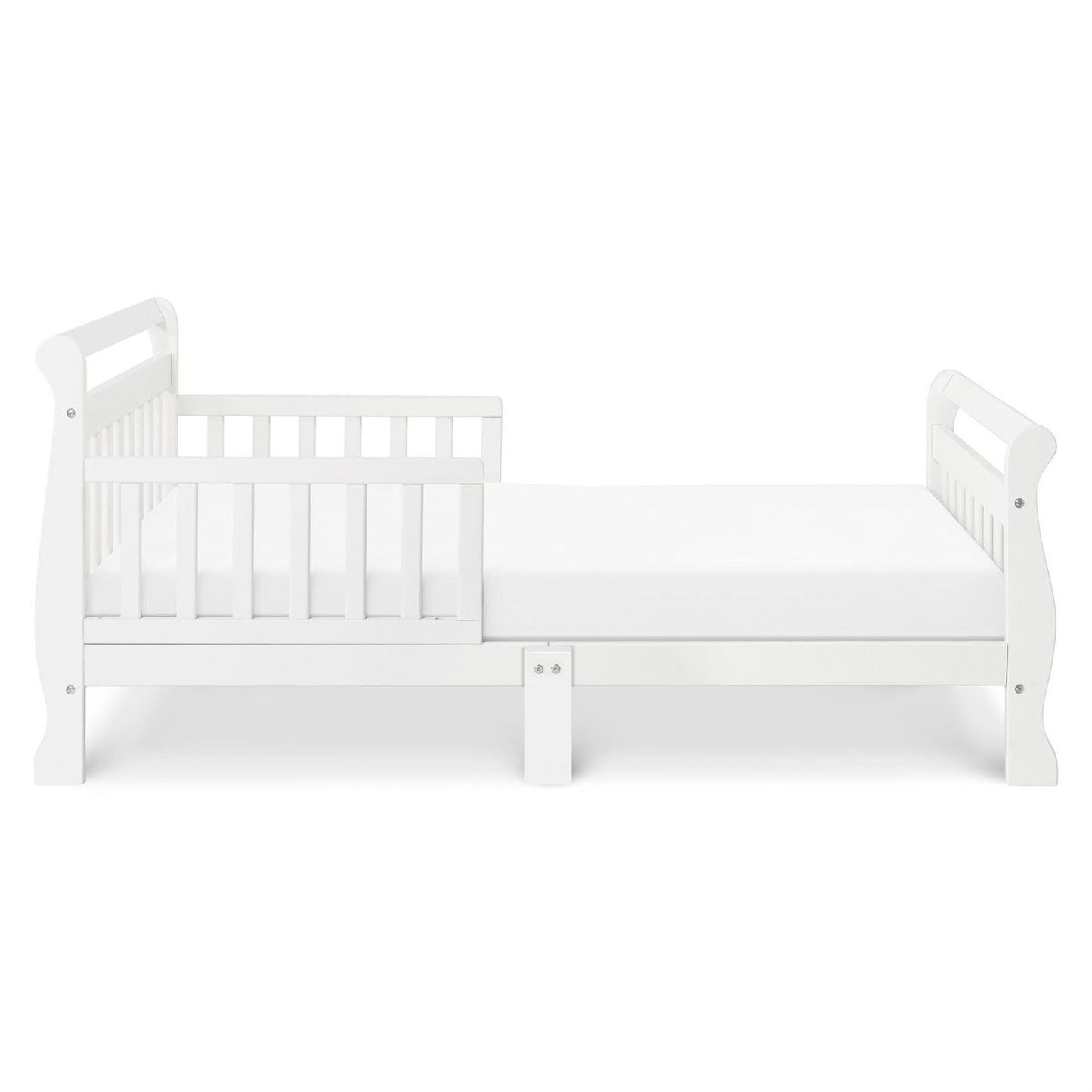 White Wooden Modern Toddler Sleigh Bed with Slatted Guard Rails-1