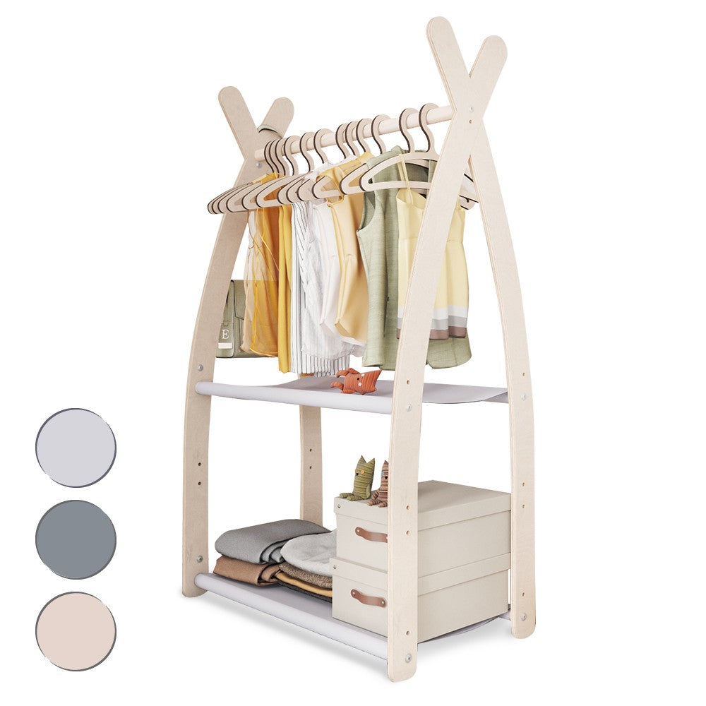 MAMOI® Children clothes rail Light grey 53x95x32cm | Dressing up rail for kids made of natural wood | Baby wardrobe clothes storage modern design | Baby accessories | 100% ECO | MADE in EU-0