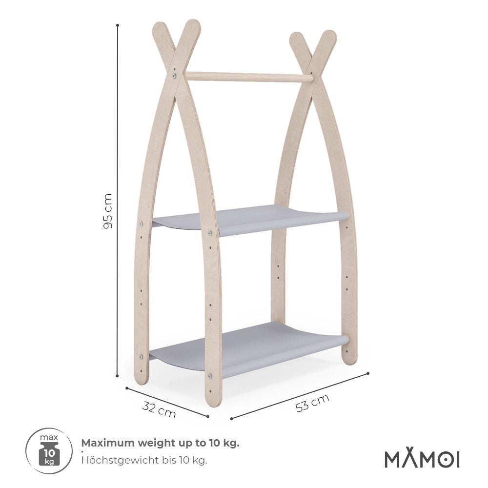 MAMOI® Children clothes rail Light grey 53x95x32cm | Dressing up rail for kids made of natural wood | Baby wardrobe clothes storage modern design | Baby accessories | 100% ECO | MADE in EU-2