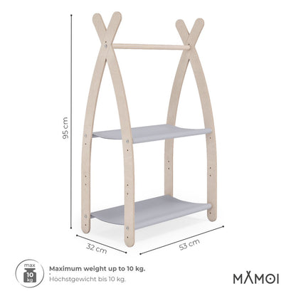 MAMOI® Children clothes rail Light grey 53x95x32cm | Dressing up rail for kids made of natural wood | Baby wardrobe clothes storage modern design | Baby accessories | 100% ECO | MADE in EU-2