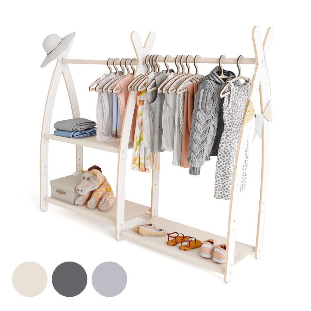 MAMOI® Children clothes rail Beige 95x106x32cm | Dressing up rail for kids made of Yarnwood | Baby wardrobe clothes storage modern design | Baby accessories | 100% ECO | MADE in EU-0