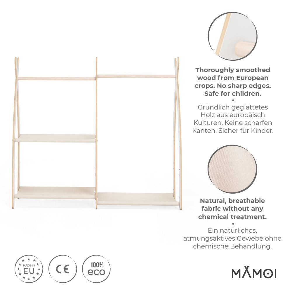 MAMOI® Children clothes rail Beige 95x106x32cm | Dressing up rail for kids made of Yarnwood | Baby wardrobe clothes storage modern design | Baby accessories | 100% ECO | MADE in EU-1