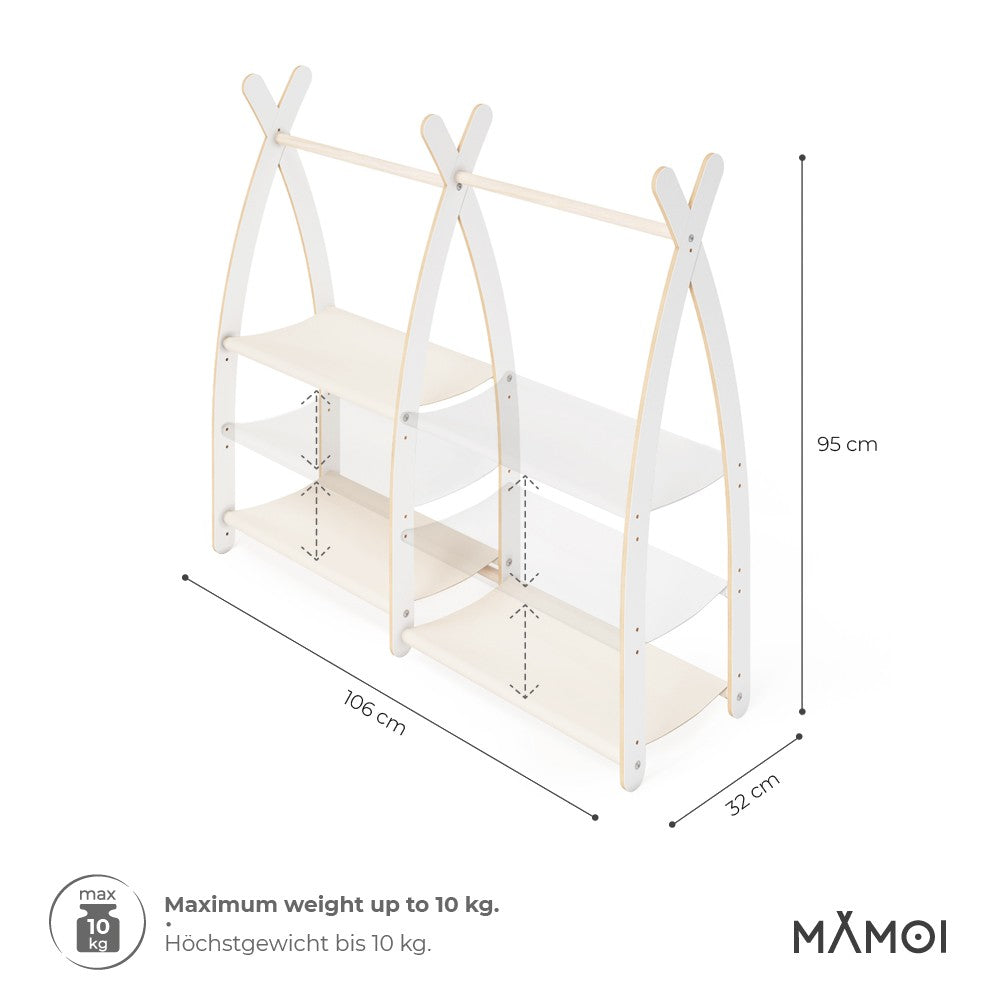 MAMOI® Children clothes rail Beige 95x106x32cm | Dressing up rail for kids made of Yarnwood | Baby wardrobe clothes storage modern design | Baby accessories | 100% ECO | MADE in EU-2