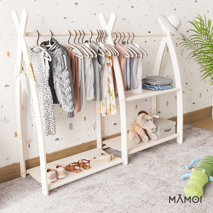 MAMOI® Children clothes rail Beige 95x106x32cm | Dressing up rail for kids made of Yarnwood | Baby wardrobe clothes storage modern design | Baby accessories | 100% ECO | MADE in EU-4