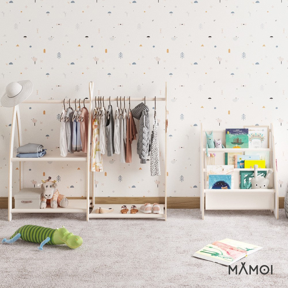 MAMOI® Children clothes rail Beige 95x106x32cm | Dressing up rail for kids made of Yarnwood | Baby wardrobe clothes storage modern design | Baby accessories | 100% ECO | MADE in EU-5