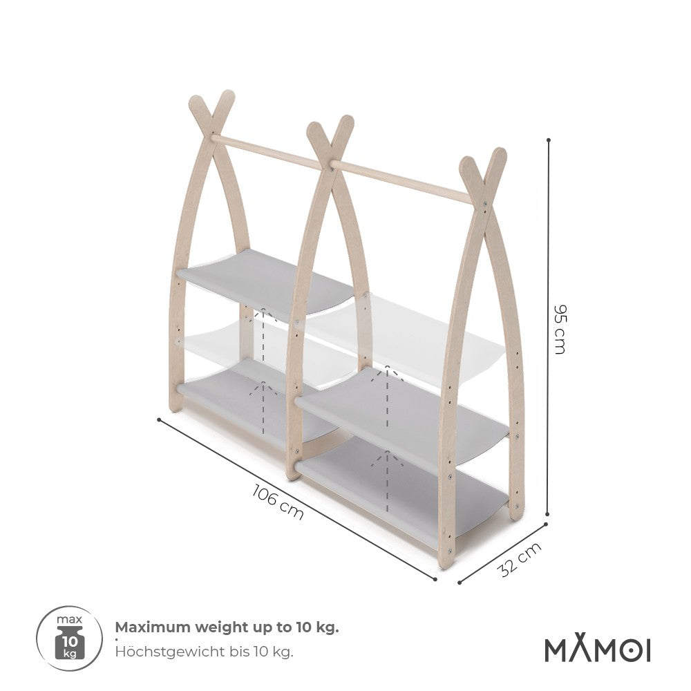 MAMOI® Kleiderstange Baby Kinderzimmer | Kinderkleiderstange 95x106x32cm | Kinder Kleiderständer Baby | Garderobenständer | Baby Garderobe | Kindergarderobe | 100% ECO | Made in EU-2