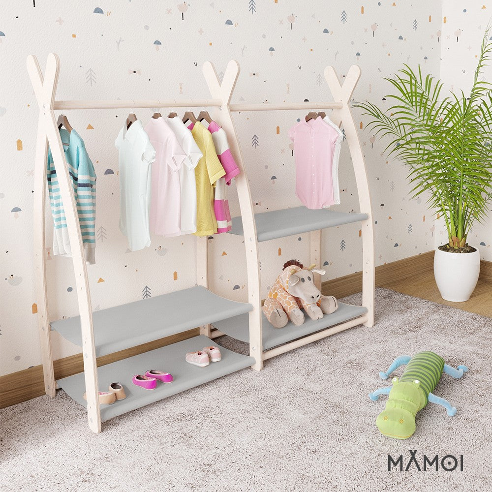 MAMOI® Kleiderstange Baby Kinderzimmer | Kinderkleiderstange 95x106x32cm | Kinder Kleiderständer Baby | Garderobenständer | Baby Garderobe | Kindergarderobe | 100% ECO | Made in EU-4