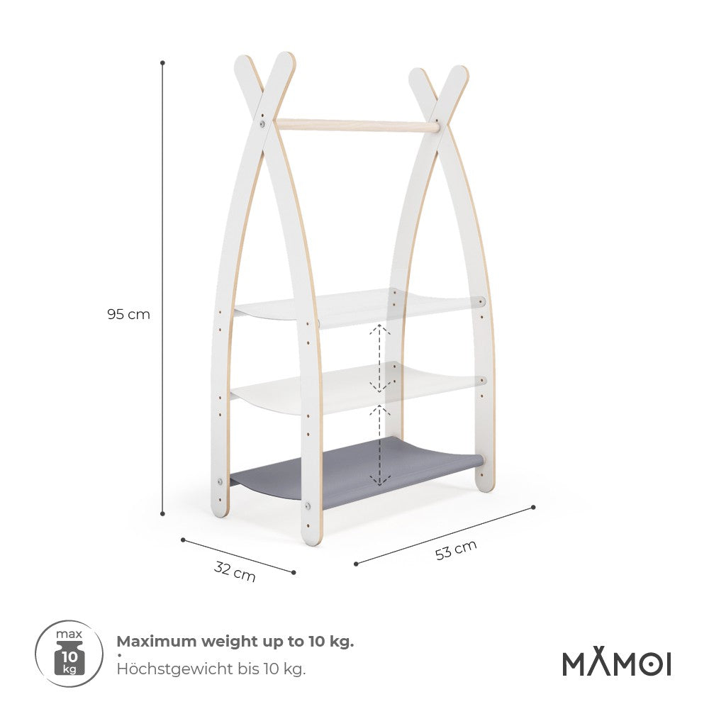 MAMOI® Children clothes rail Grey 53x95x32cm | Dressing up rail for kids made of Yarnwood | Baby wardrobe clothes storage modern design | Baby accessories | 100% ECO | MADE in EU-2