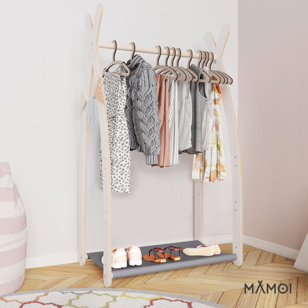 MAMOI® Children clothes rail Grey 53x95x32cm | Dressing up rail for kids made of Yarnwood | Baby wardrobe clothes storage modern design | Baby accessories | 100% ECO | MADE in EU-3