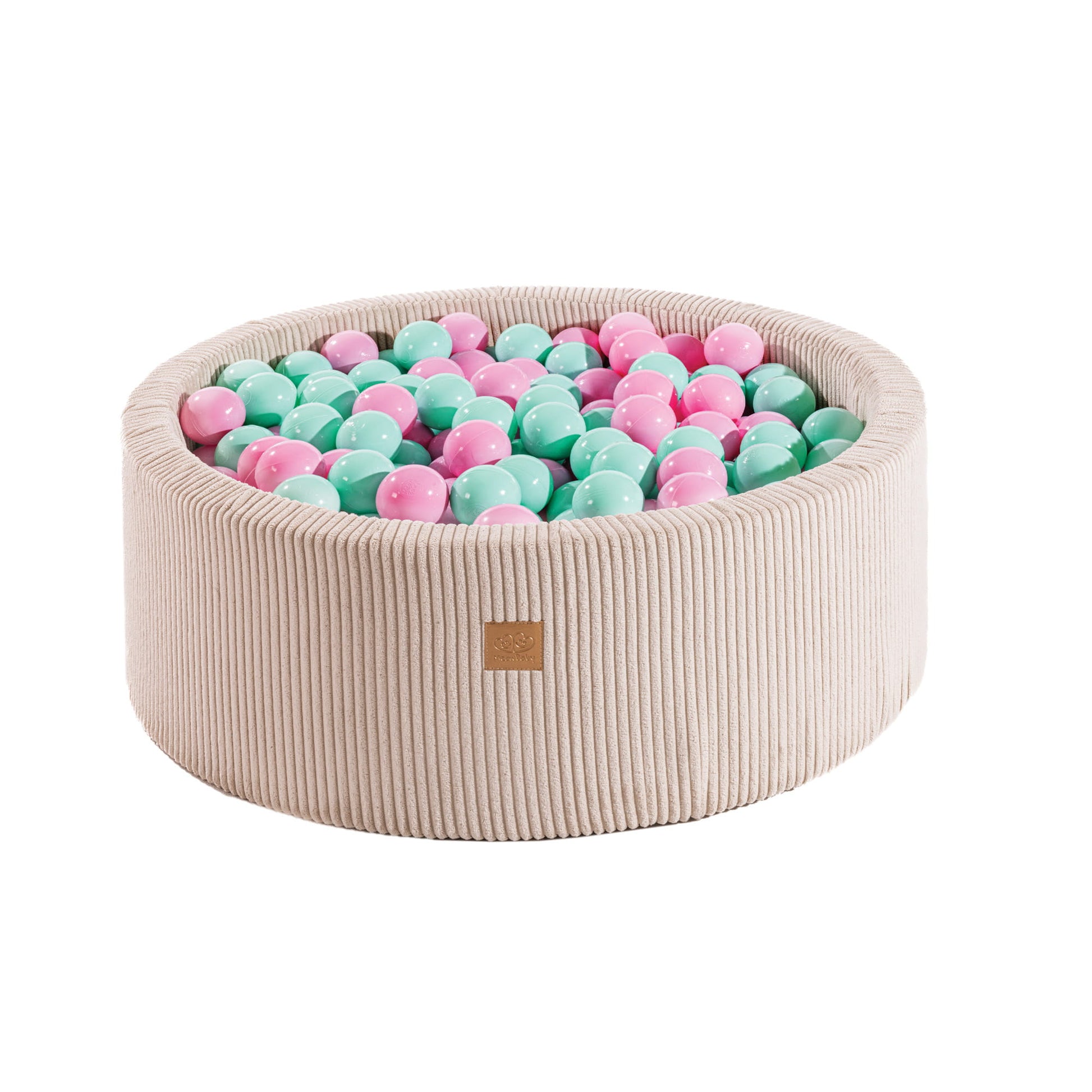 Round Ball Pit with 200 Pink and Mint balls, 90x30cm - Velvet Ecru